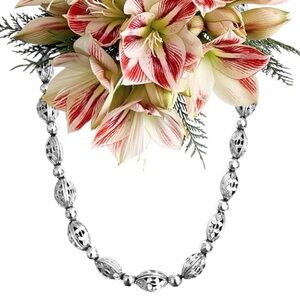 Vintage Tortolani Silver-Plated Oval Filigree Round Bead Necklace